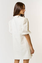 Load image into Gallery viewer, ILD4040 LINEN FRONT BOW DETAIL PUFF SLEEVE MINI DRESS: S / IVORY-BLACK
