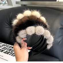 Load image into Gallery viewer, CUTE REAL MINK FUR BALL HEADBAND FUR HEADDRESS_CWMM2529: Brown / (OS) 1
