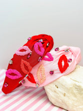 Load image into Gallery viewer, Seed Bead Kiss Lips Knotted Headband: Red
