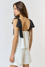 Load image into Gallery viewer, ILT4208 CONTRAST SHOULDER BOW STRAP BLOUSE TOP: L / IVORY-BLACK
