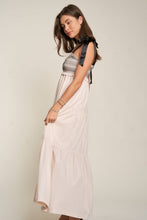 Load image into Gallery viewer, SMOCKED BODICE AND BOW TIE STRAPS MAXI DRESS: S / Beige
