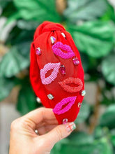 Load image into Gallery viewer, Seed Bead Kiss Lips Knotted Headband: Red
