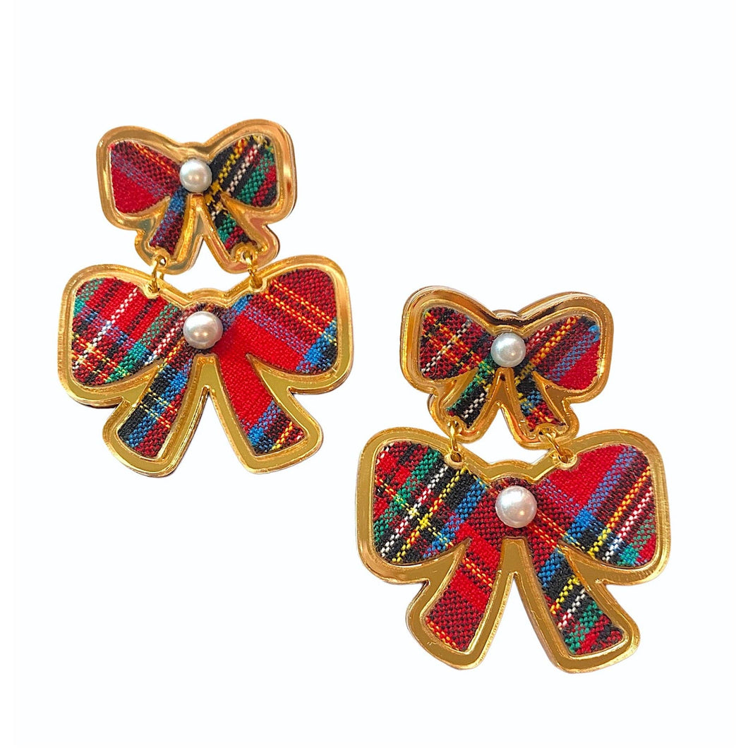 *Wholesale Tartan Double Ribbon Earrings