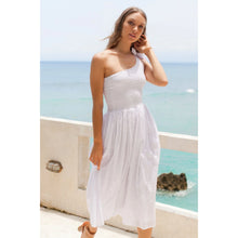 Load image into Gallery viewer, Sienna One-Shoulder Shirred Dress - White Pompom
