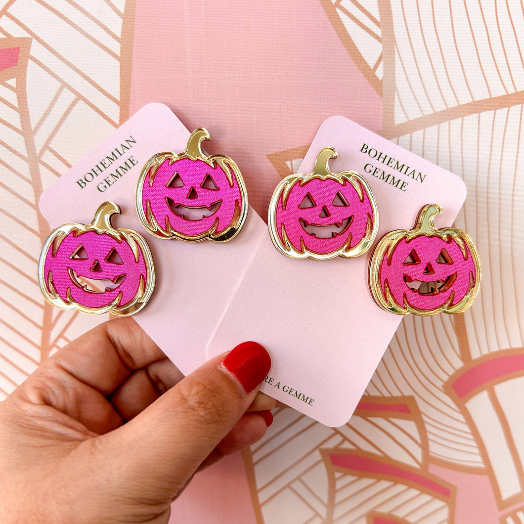 Halloween Jacky-O Lantern Studs-Pink