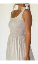 Load image into Gallery viewer, Sienna One-Shoulder Shirred Dress - White Pompom
