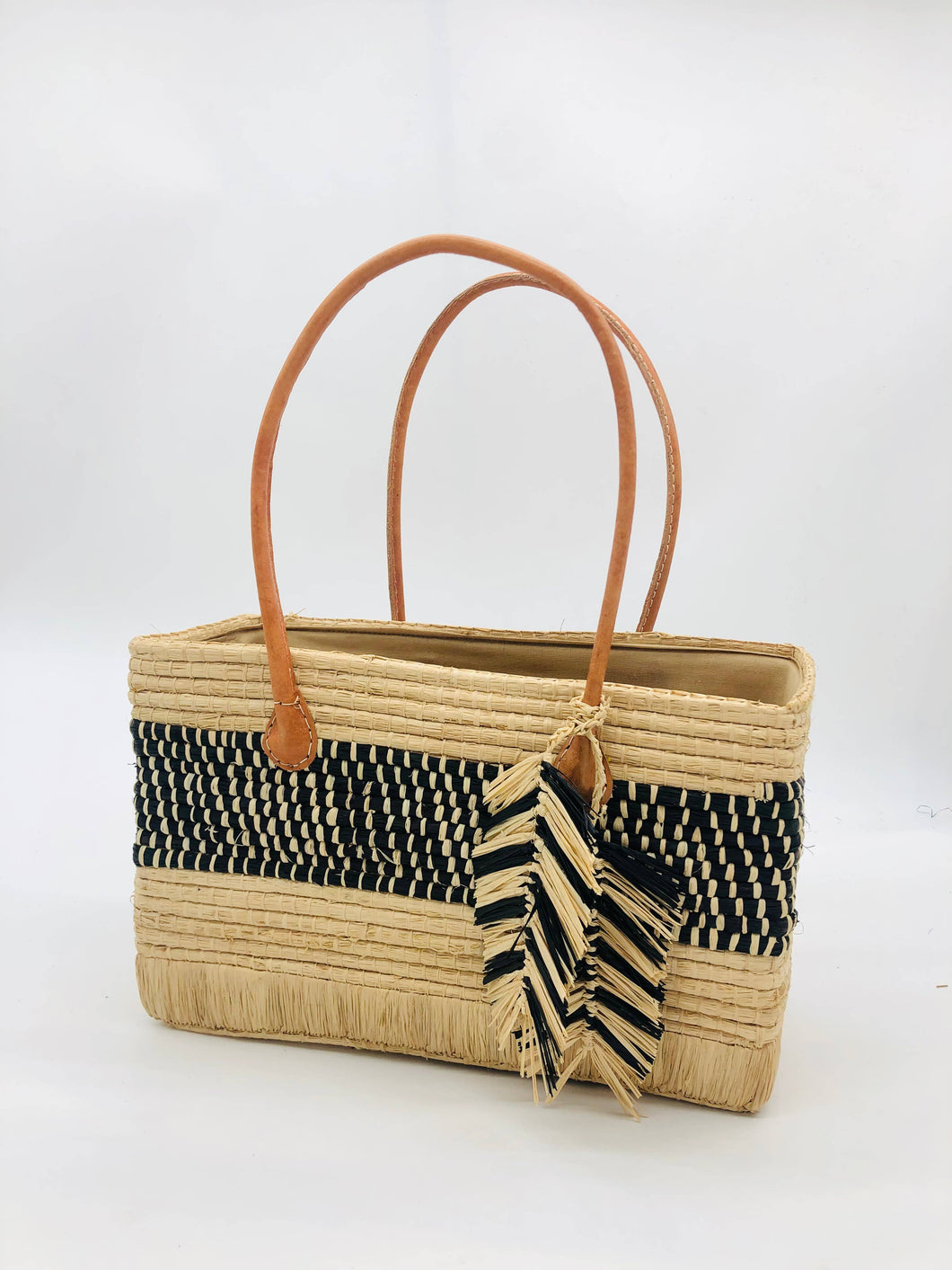 Charleston Crochet Rectangle Straw Tote Handbag Basket