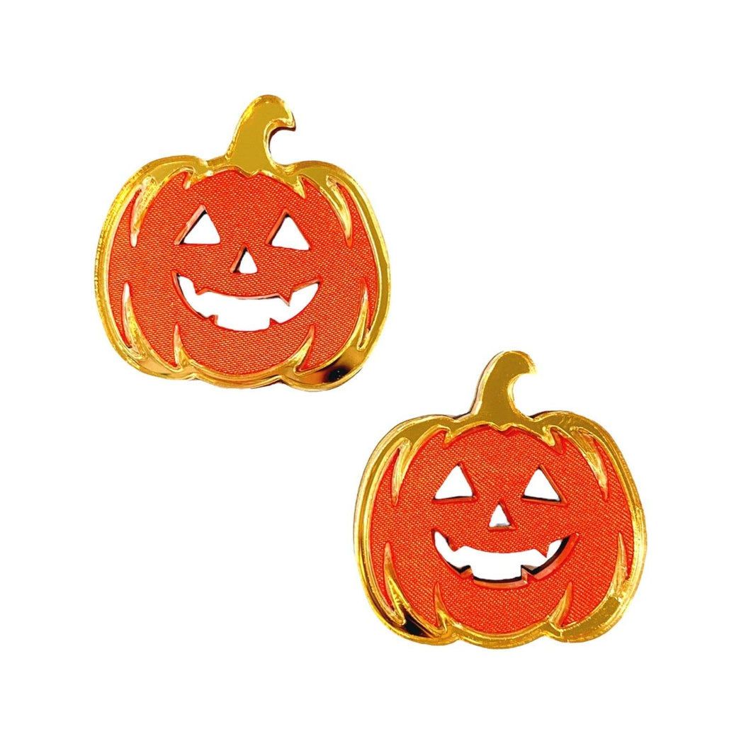 Halloween Jack- O Lantern Stud Earrings-Orange